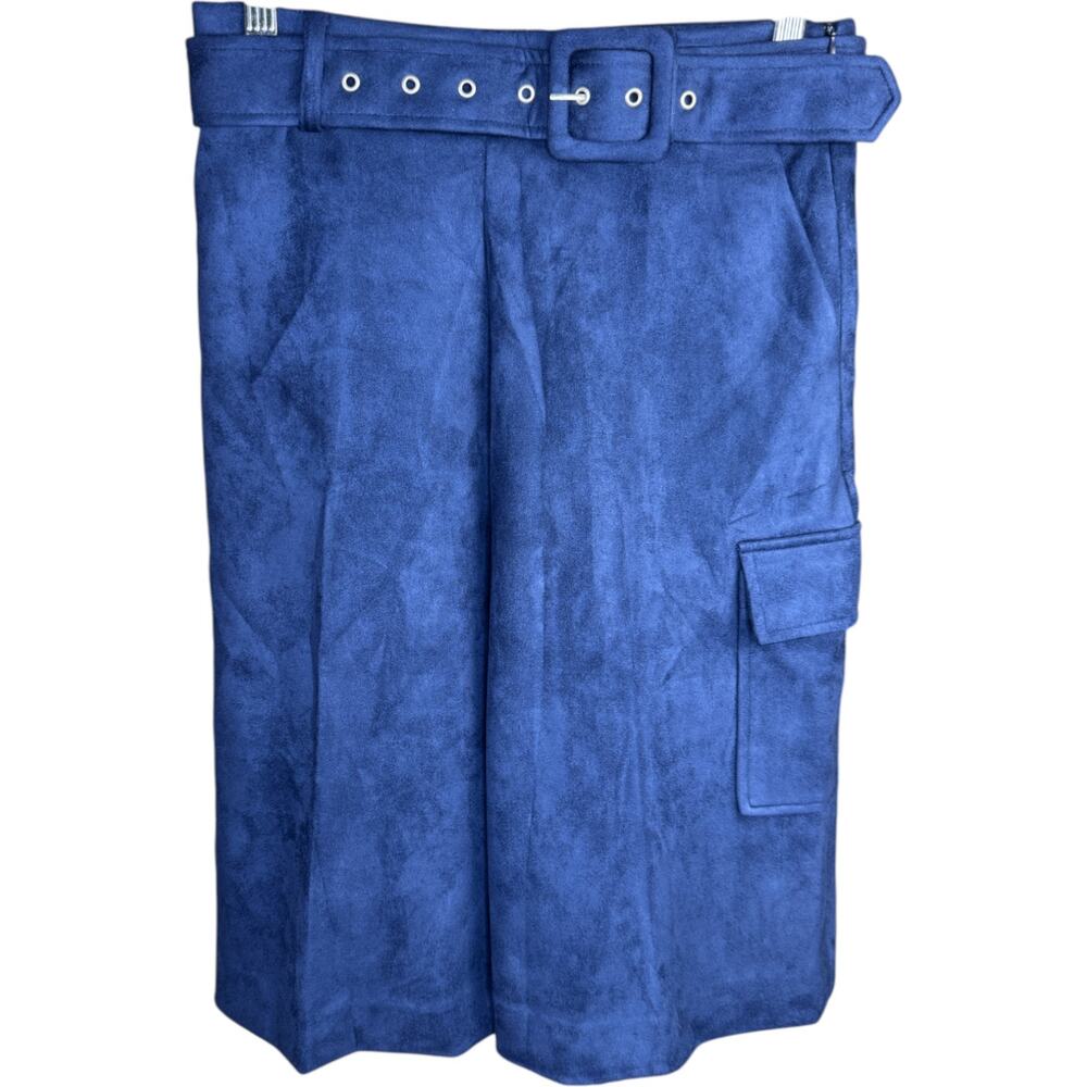 Harlem's Fashion Row x Undra Celeste Faux Suede Shorts M‎ Blue Belted Culotte
